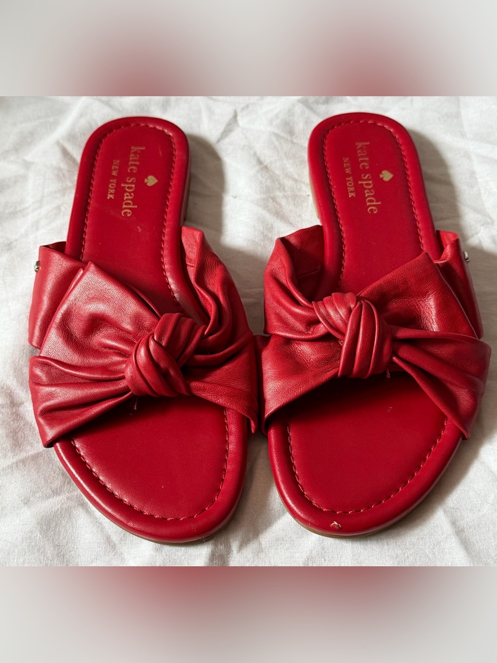 Kate Spade Red Slip Sandals Size 6 Women's Bows Flats Shoes